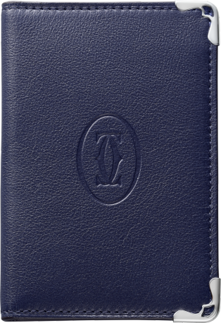 Must de Cartier 信用卡夾，可容納4張信用卡 藍色小牛皮，精鋼飾面