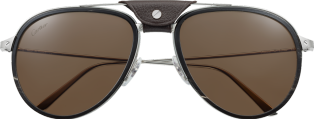 Santos de Cartier sunglasses Lenses encircled with black horn and carbon, platinum-finish metal, brown polarised lenses