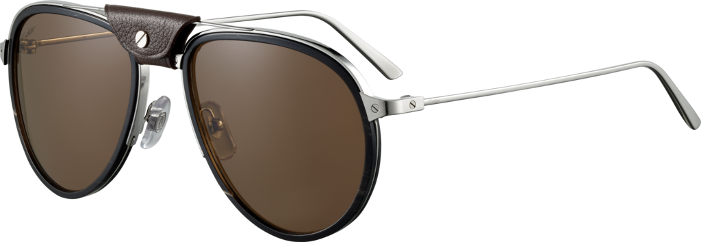 Santos de Cartier sunglassesLenses encircled with black horn and carbon, platinum-finish metal, brown polarised lenses