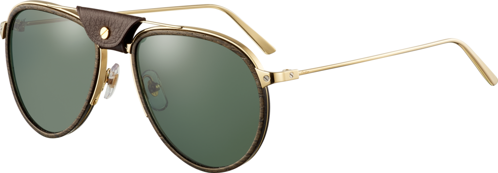Santos de Cartier 太陽眼鏡鏡片圍繞木材及碳纖維，香檳金色飾面金屬，綠色偏光鏡片