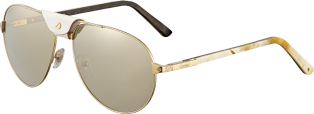 Santos de Cartier sunglasses White horn and carbon temples, champagne golden-finish metal, lenses with a golden flash