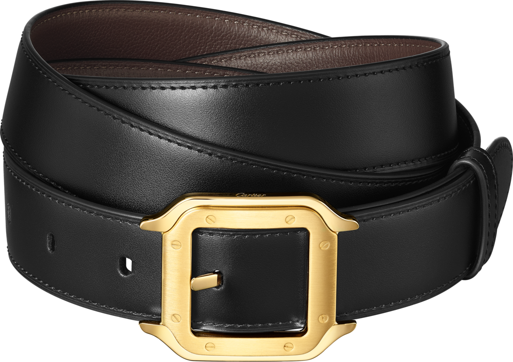 Belt, Santos de CartierBlack cowhide, golden-finish buckle
