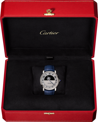 Rotonde de Cartier mysterious movement watch 40mm, hand-wound mechanical movement, white gold, leather