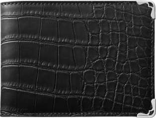 Must de Cartier 信用卡夾，可容納6張信用卡 黑色鱷魚皮，精鋼飾面