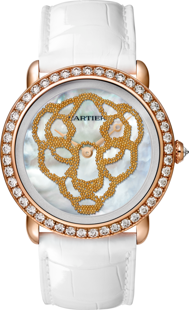 Révélation d'une Panthère 腕錶37毫米，手動上鏈機械機芯，18K玫瑰金，鑽石，珍珠母貝，皮革