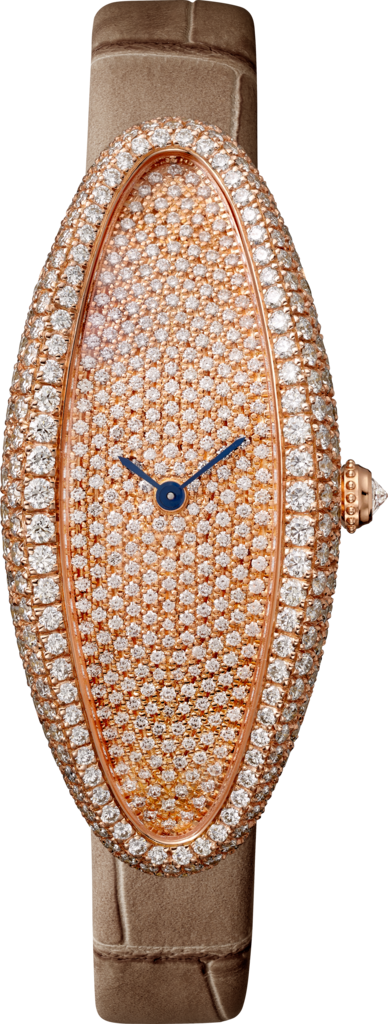 Baignoire Allongée 腕錶中型款，手動上鏈機械機芯，18K玫瑰金，鑽石