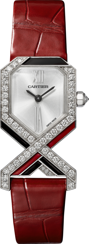 Cartier Tortue 18k White Gold Diamond Burgundy Strap Ladies Watch 2644Cartier Tortue 1945, Römisch, 1985, Sehr Gut, Gehäuse Gelbgold, Band: Leder