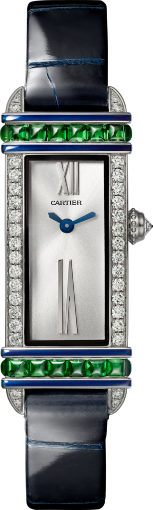 Cartier Libre 腕錶 中型款，石英機芯，18K白色黃金，鑽石，沙弗萊石榴石