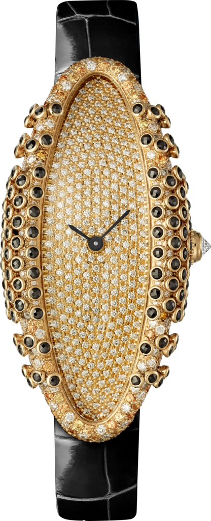 Cartier Libre 腕錶中型款，手動上鏈機械機芯，18K黃金，鑽石，黃色藍寶石，黑色尖晶石