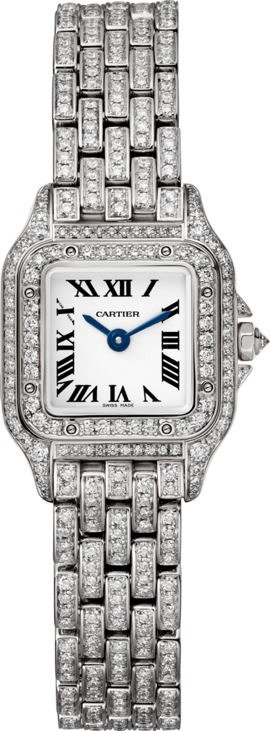 Panthère de Cartier 腕錶迷你款，石英機芯，18K白色黃金，鑽石