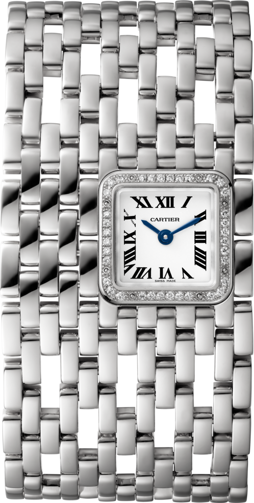 Panthère de Cartier 腕錶手鐲腕錶，石英機芯，18K白色黃金，鑽石