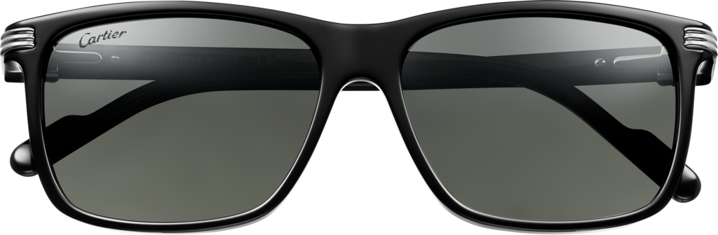 Première de Cartier 太陽眼鏡黑色複合材質，光滑鍍鉑金飾面金屬，灰色偏光鏡片