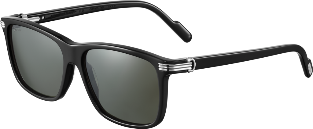 Première de Cartier 太陽眼鏡黑色複合材質，光滑鍍鉑金飾面金屬，灰色偏光鏡片