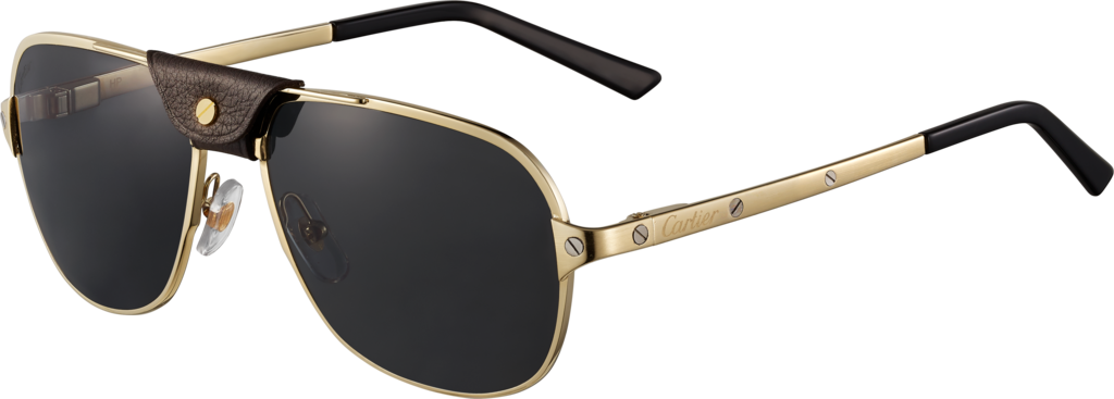 Santos de Cartier 太陽眼鏡光滑香檳金色飾面金屬，灰色偏光鏡片，金色鏡面效果