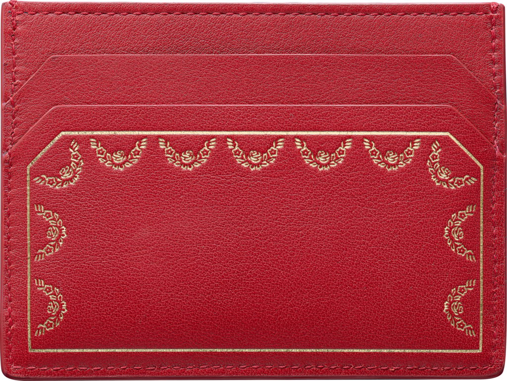 Guirlande de Cartier 卡片夾紅色小牛皮，金色飾面
