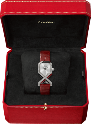 Cartier Libre 腕錶 中型款，石英機芯，18K白色黃金，鑽石，琺瑯
