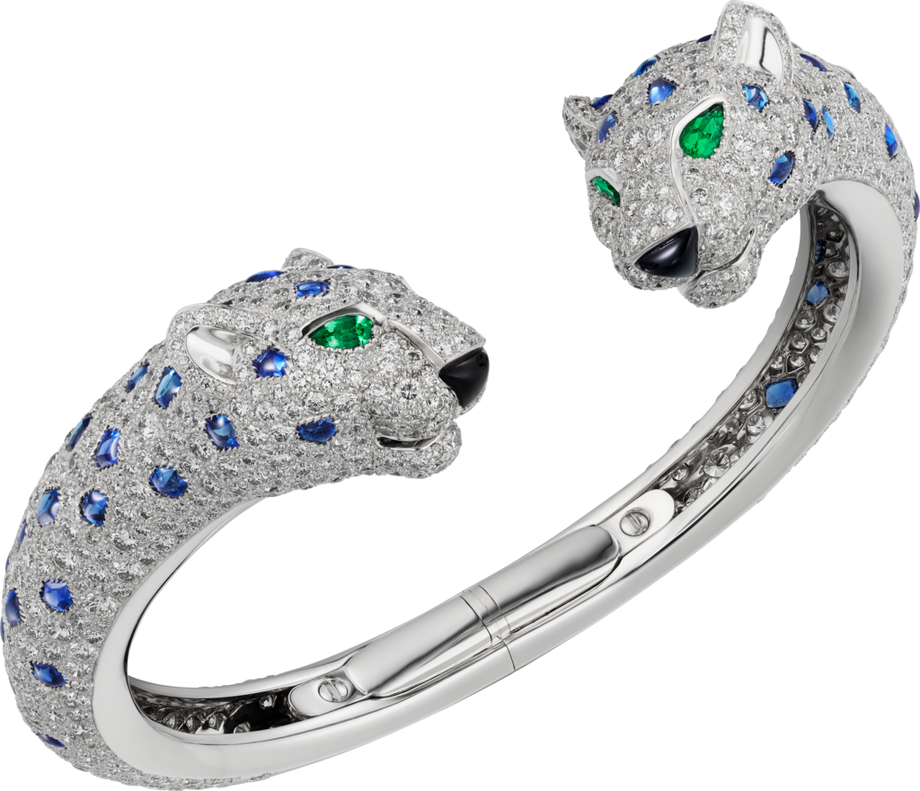 Panthère de Cartier 手鐲白色黃金，祖母綠，藍寶石，縞瑪瑙，鑽石