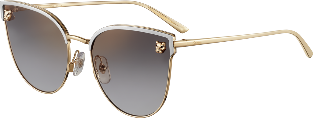 Panthère de Cartier 太陽眼鏡光滑金色飾面及磨砂鍍鉑金飾面金屬，灰色鏡片，金色鏡面效果