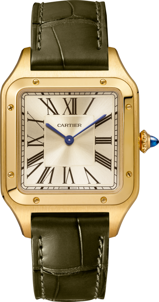 Santos-Dumont 腕錶大型款，手動上鏈機械機芯，18K黃金，皮革