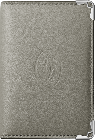 Must de Cartier 信用卡夾，可容納4張信用卡 灰色及綠色小牛皮，精鋼飾面