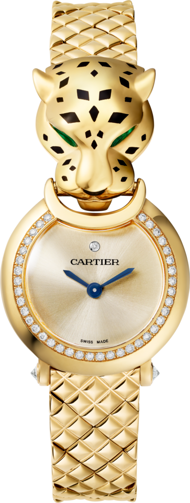 La Panthère de Cartier 腕錶小型款，石英機芯，18K黃金，鑽石
