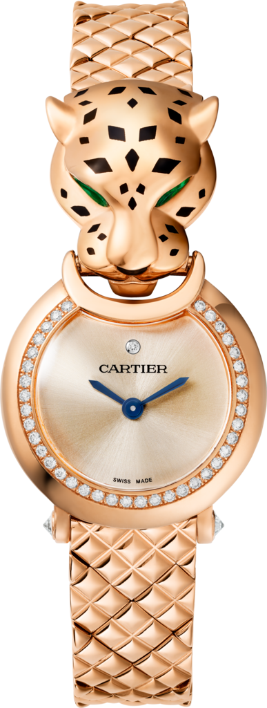 La Panthère de Cartier 腕錶小型款，石英機芯，18K玫瑰金，鑽石
