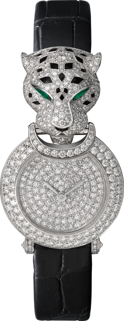 La Panthère de Cartier 腕錶23.6毫米，鍍銠飾面白色黃金，鑽石，皮革
