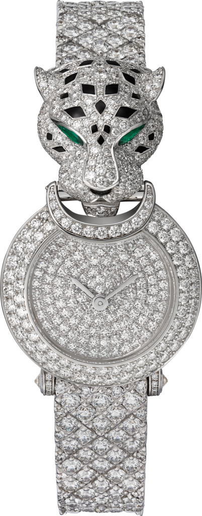 La Panthère de Cartier 腕錶23.6毫米，鍍銠飾面白色黃金，鑽石
