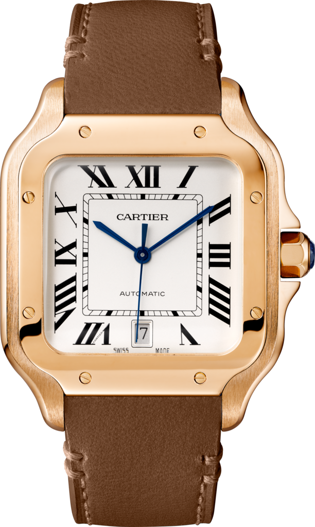 Santos de Cartier 腕錶大型款，自動上鏈機械機芯，18K玫瑰金，2條可更換式皮革錶帶