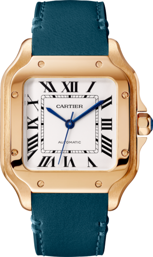 Santos de Cartier watch Medium model, automatic movement, rose gold, 2 interchangeable leather bracelets