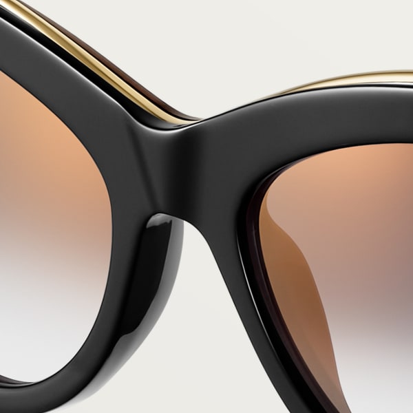 Panthère de Cartier 太陽眼鏡 光滑金色飾面金屬，黑色醋酸纖維，灰色鏡片