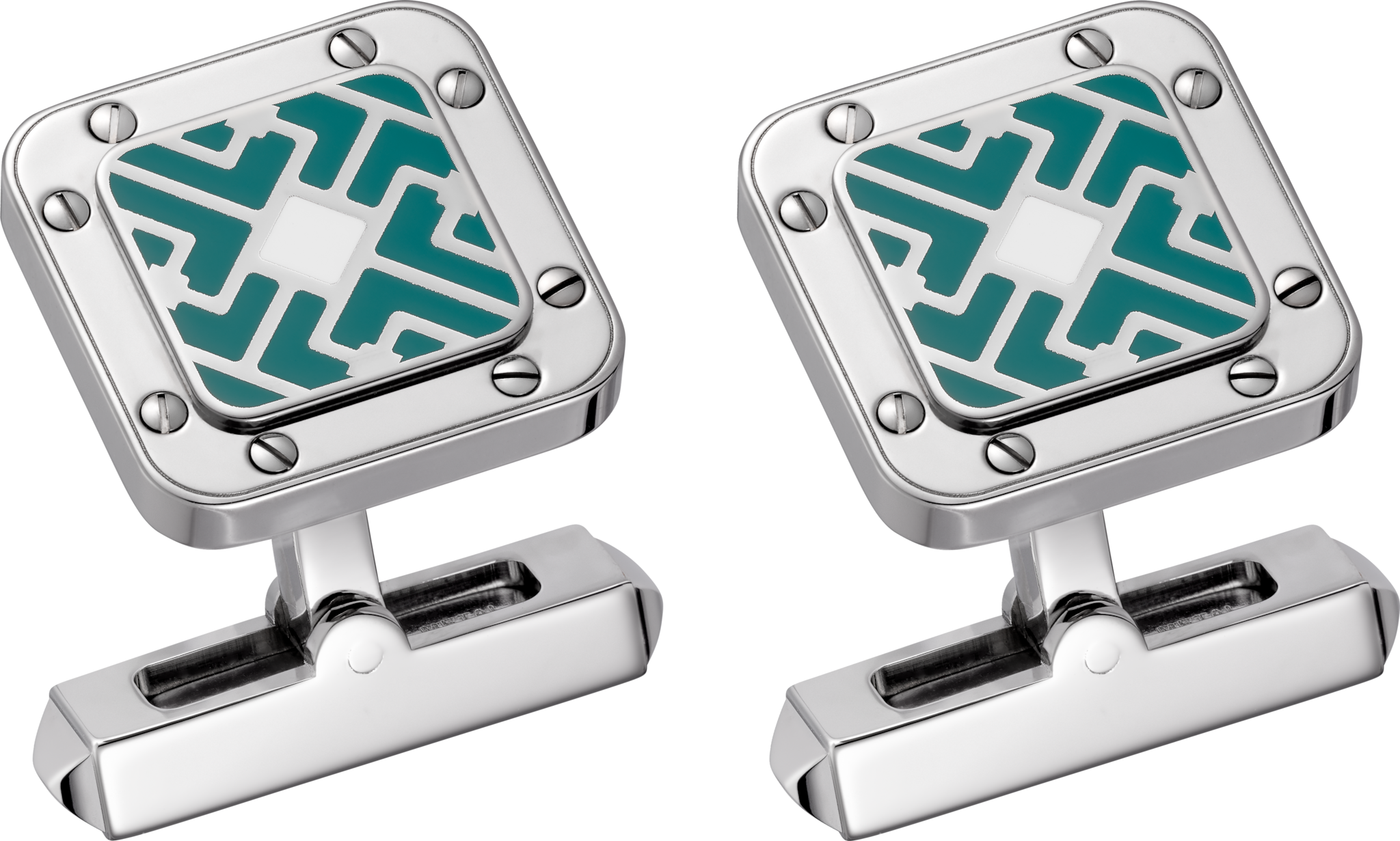 Santos de Cartier 袖扣純銀，鍍鈀飾面及亮漆