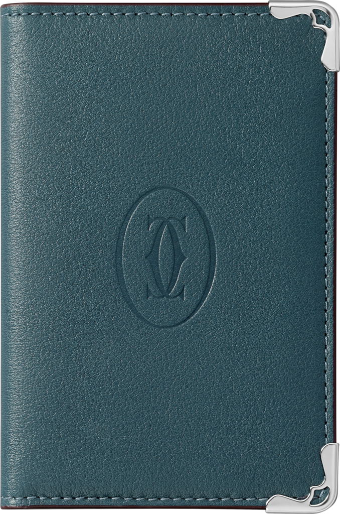 Must de Cartier 信用卡夾，可容納4張信用卡牛仔藍色小牛皮，精鋼飾面