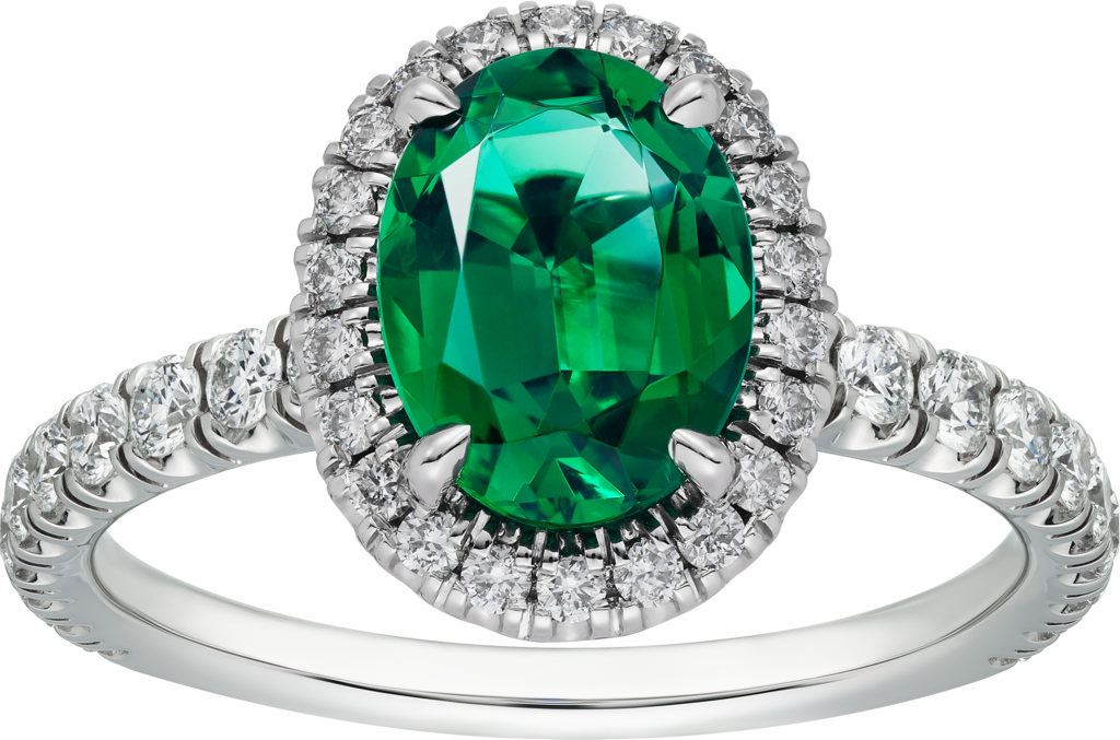 Cartier Destinée Solitaire 彩色寶石戒指鉑金，祖母綠，鑽石