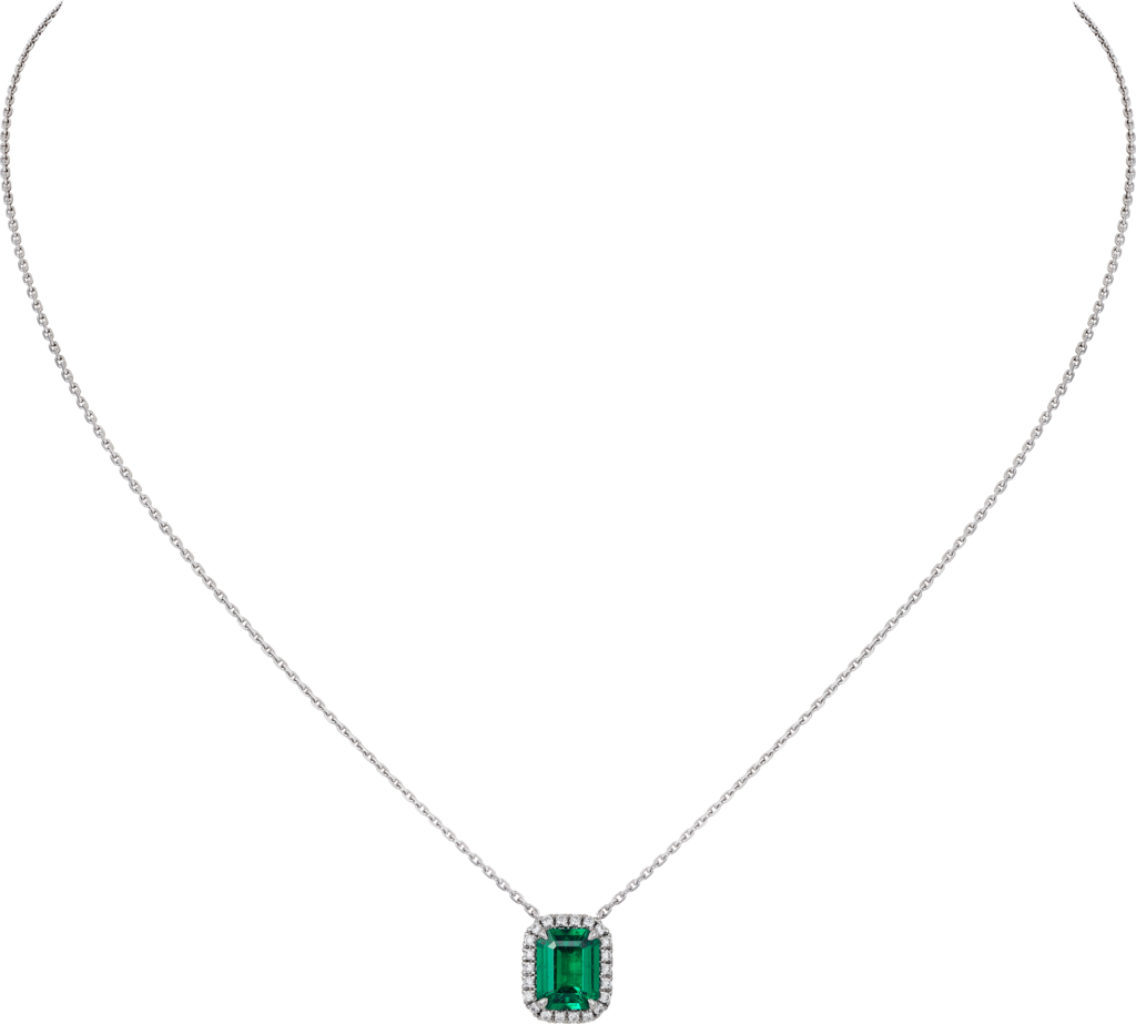 Cartier Destinée 彩色寶石項鏈18K白色黃金，祖母綠，鑽石