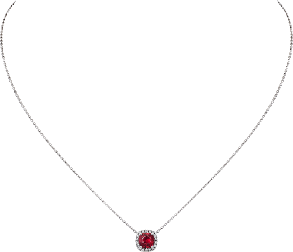 Cartier Destinée 彩色寶石項鏈18K白色黃金，紅寶石，鑽石