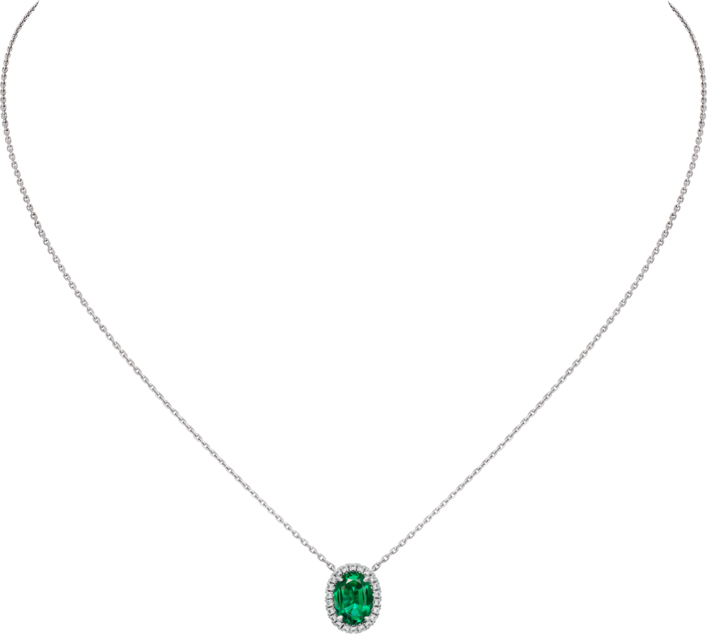 Cartier Destinée 彩色寶石項鏈18K白色黃金，祖母綠，鑽石