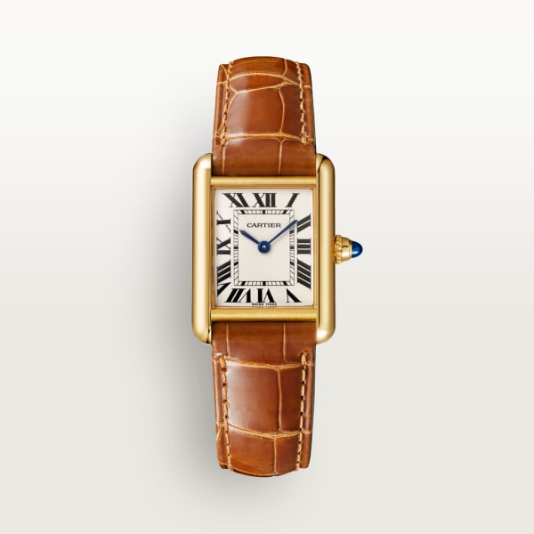 Tank Louis Cartier 腕錶 小型款，石英機芯，18K黃金，皮革