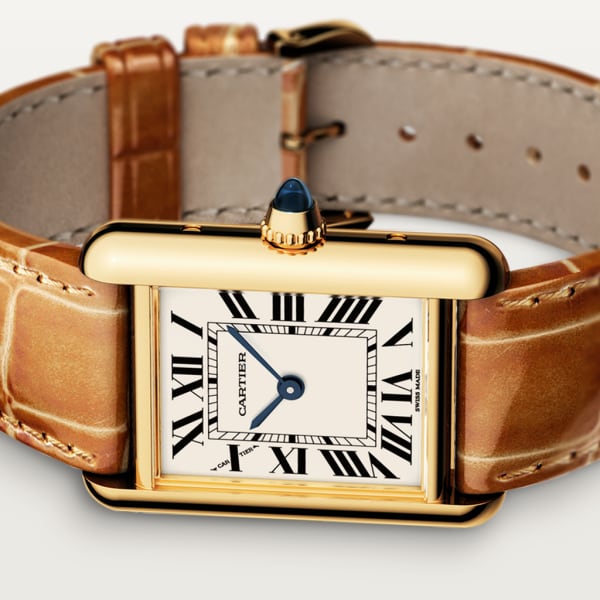 Tank Louis Cartier 腕錶 小型款，石英機芯，18K黃金，皮革
