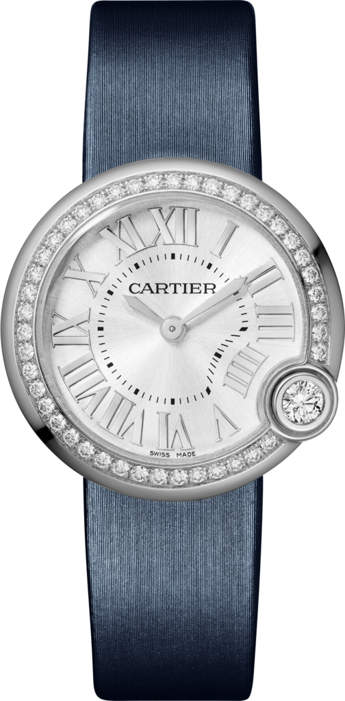 Ballon Blanc de Cartier 腕錶30毫米，精鋼，鑽石，皮革