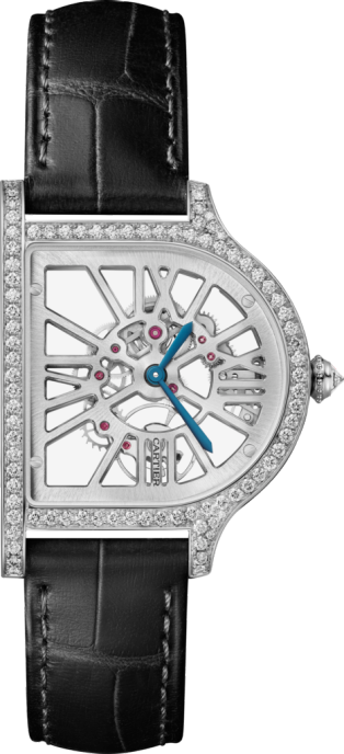 Cloche de Cartier watch Large model, hand-wound movement, platinum (950/1000), diamonds, leather