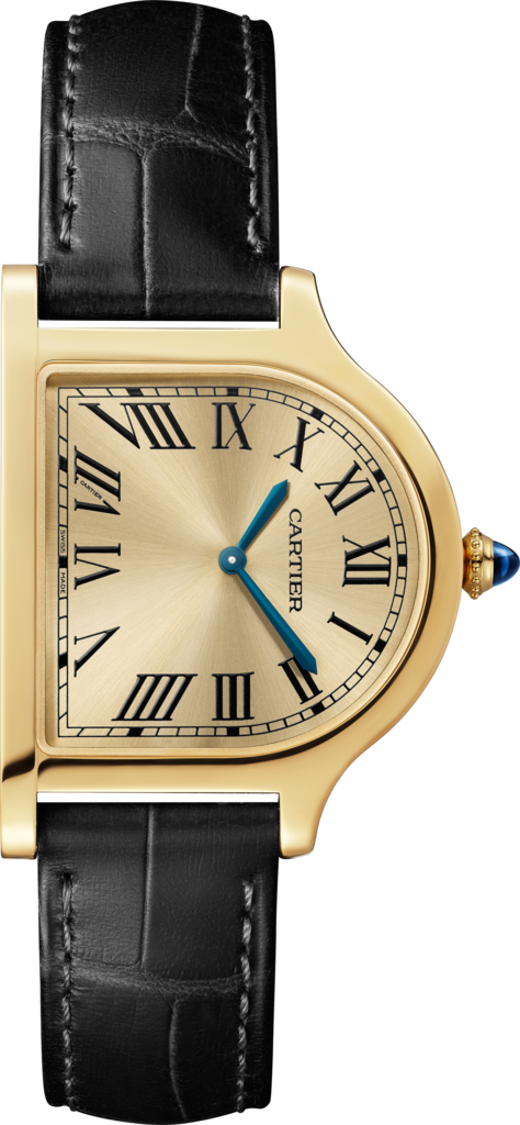 Cloche de Cartier 腕錶大型款，手動上鏈機械機芯，18K黃金，皮革