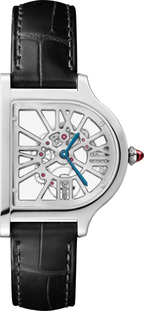 Cloche de Cartier 腕錶大型款，手動上鏈機械機芯，950/1000鉑金，皮革