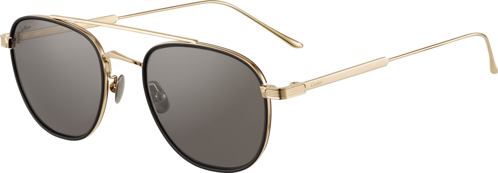 C de Cartier 太陽眼鏡黑色複合材質及光滑金色飾面鈦金屬，灰色鏡片