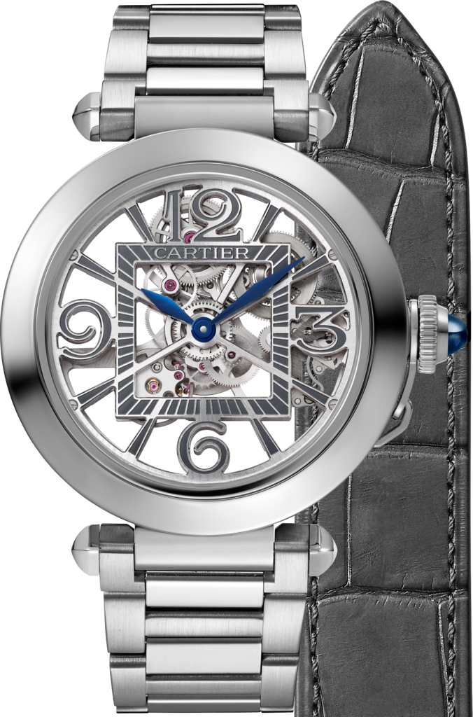 Pasha de Cartier 腕錶41毫米，自動上鏈機械機芯，精鋼，可更換式金屬錶鏈及皮革錶帶