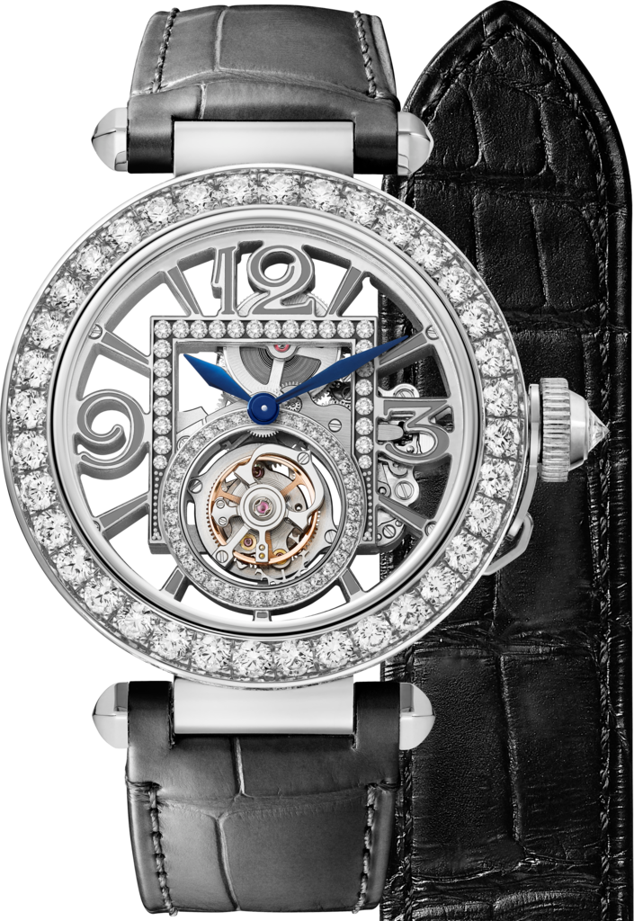 Pasha de Cartier 腕錶41毫米，手動上鏈機械機芯，18K白色黃金，鑽石，2條可更換式皮革錶帶