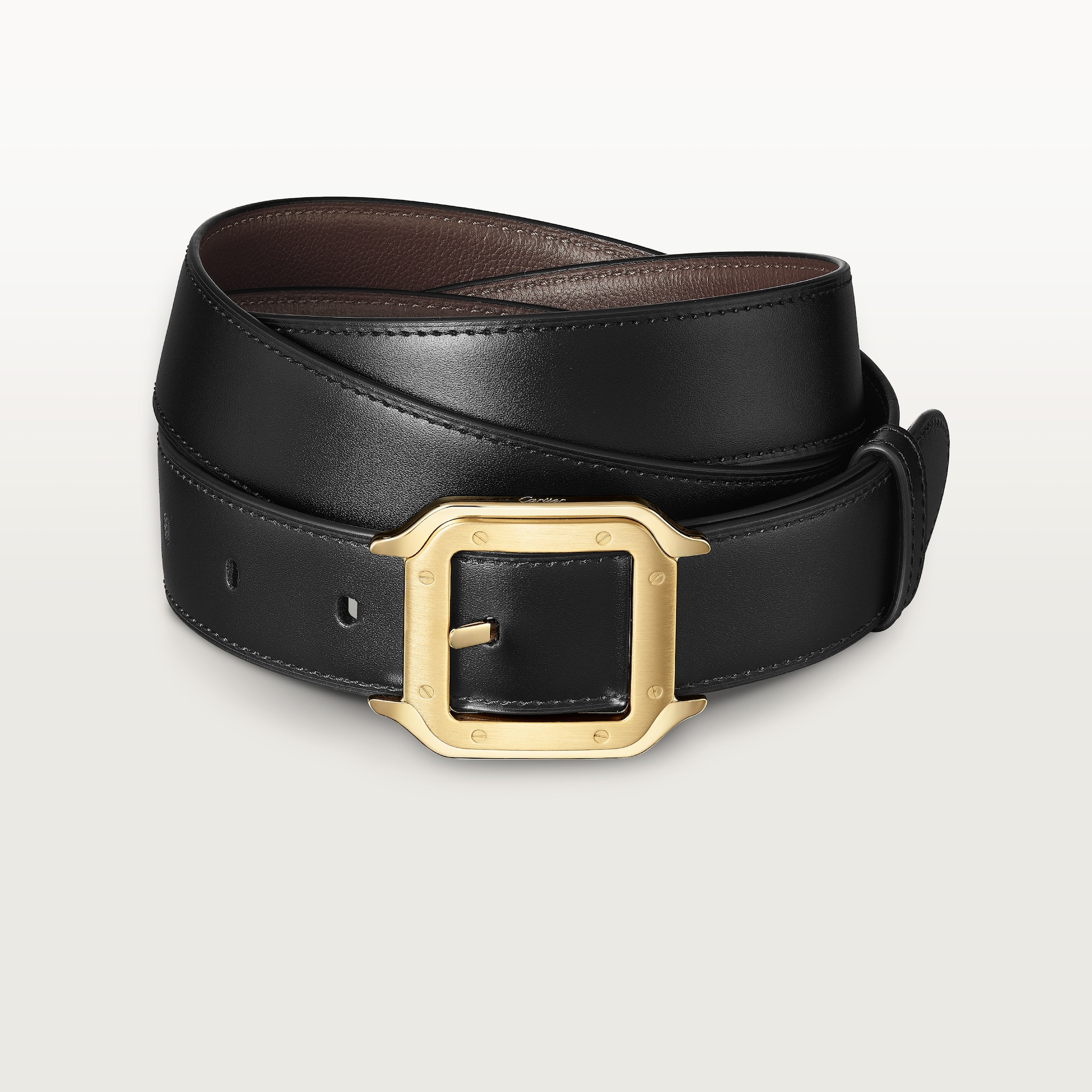 Belt, Santos de CartierBlack cowhide, golden-finish buckle