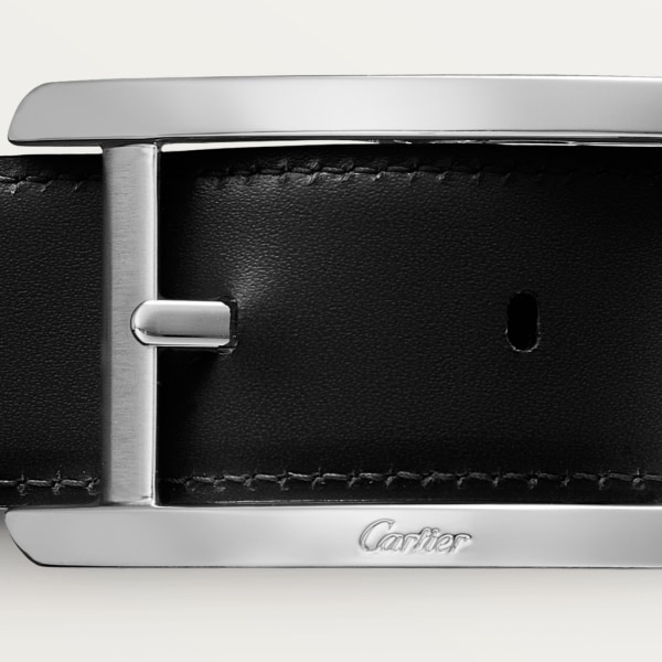 Tank de Cartier 皮帶 黑色牛皮，鍍鈀飾面帶扣