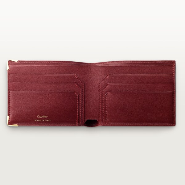 Must de Cartier 信用卡夾，可容納6張信用卡 酒紅色小牛皮，金色飾面