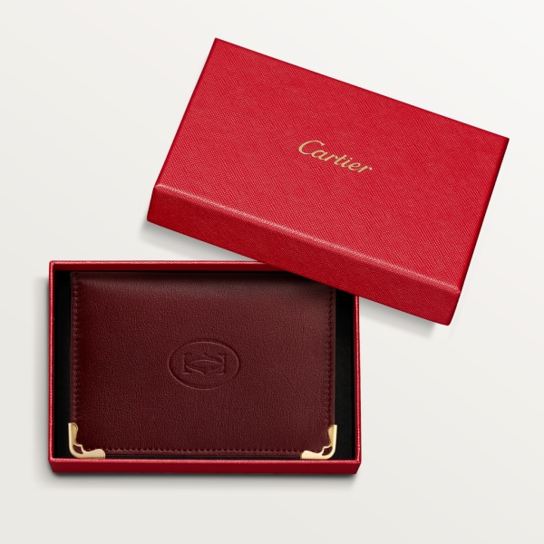 Credit/Business Card Holder, Must de Cartier Burgundy calfskin, golden finish